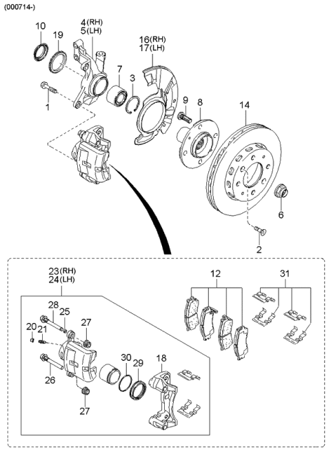 1999 Kia Sephia Front Wheel Bearing Diagram for 0K9A233047