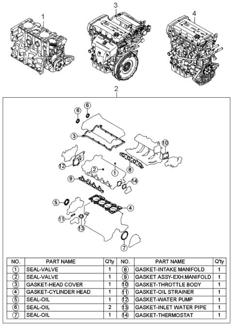 2000 Kia Sephia Short Engine & Gasket Set Diagram