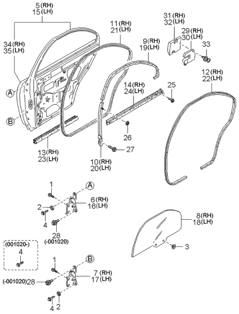 2000 Kia Sephia Hinge Assembly-B,RH Diagram for 0K2A172240B