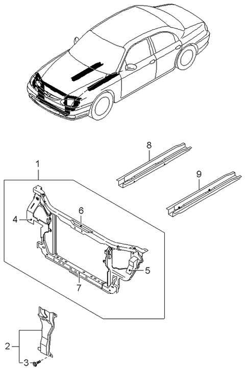 1997 Kia Sephia Body Panels-Front Diagram