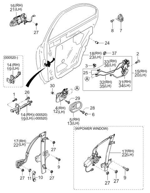 2000 Kia Sephia Rear Door Latch Assembly, Right Diagram for 0K2A172310