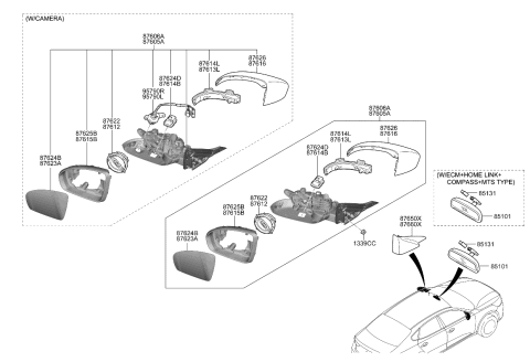2017 Kia Cadenza Outside Rear View Mirror Assembly, Left Diagram for 87610F6131