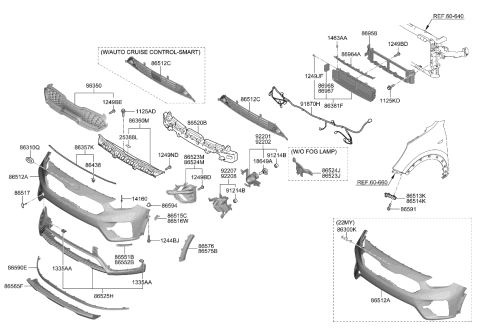 2022 Kia Niro Front Bumper Upper Cover Assembly Diagram for 86511G5500