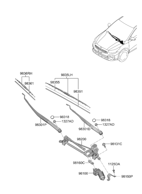 2021 Kia Forte Windshield Wiper Arm Assembly Diagram for 98311M6000