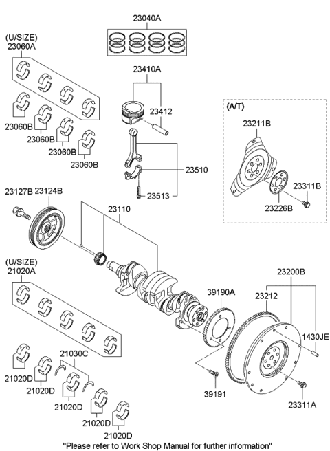 2010 Kia Soul Piston & Pin Assembly Diagram for 230412B021
