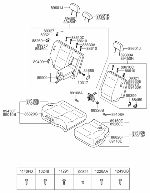 2008 Kia Sorento Rear Seat Back Armrest Assembly Diagram for 899003E000KW5