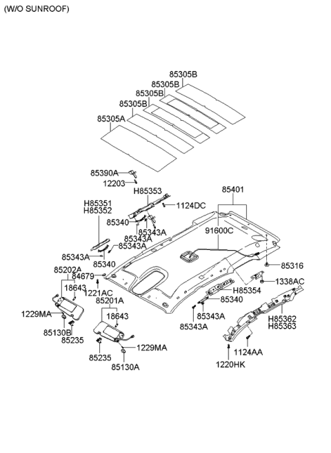 2008 Kia Sorento Sunvisor Assembly Left Diagram for 852013E075CY