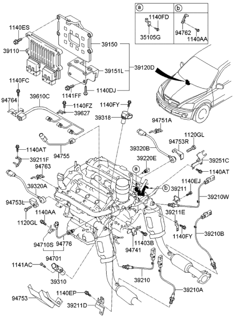 2008 Kia Sorento Engine Computer Ecu Ecm Pcm Module Diagram for 391063C261