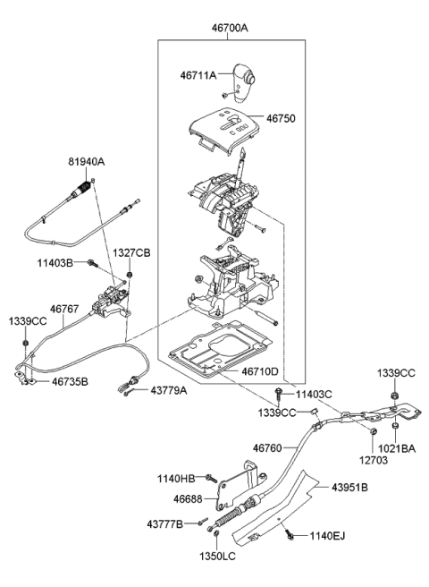2008 Kia Sorento Knob-Gear Shift Lever Diagram for 467113E001