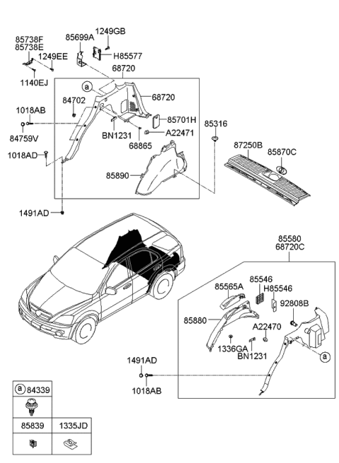 2007 Kia Sorento Trim Assembly-Rear Side,LH Diagram for 855503E501CY