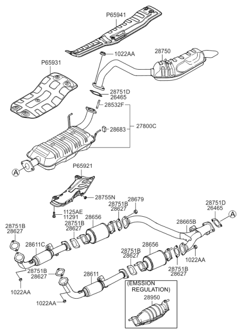 2006 Kia Sorento Main Muffler Assembly Diagram for 287003E060