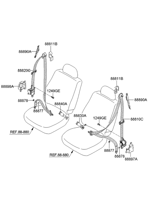2007 Kia Sorento Front Seat Belt Assembly Left Diagram for 888103E600FC