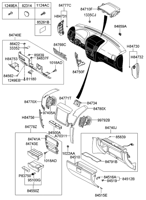 2006 Kia Sorento Glove Box Assembly Diagram for 845103E510WK