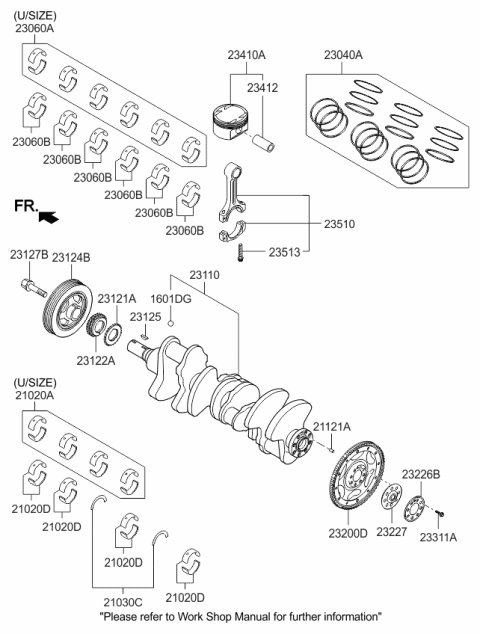 2008 Kia Sorento Piston & Pin Assembly Diagram for 230413C521