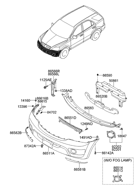 2008 Kia Sorento Front Bumper Cover Diagram for 865113E511