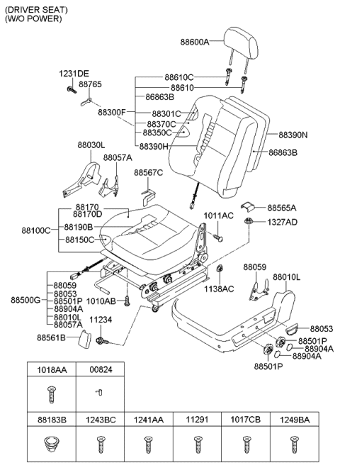 2007 Kia Sorento Front Seat Cushion Driver Covering Diagram for 881603E420YC5