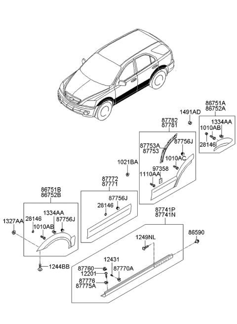 2008 Kia Sorento Side GARNISH Reinforcement-Rear Diagram for 877523E501