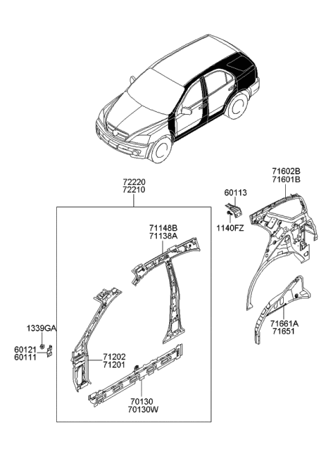 2006 Kia Sorento Panel Assembly-Side Inner Diagram for 711063E310