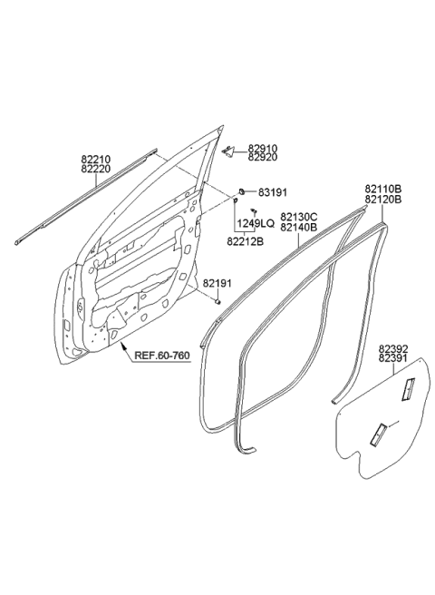 2013 Kia Sportage WEATHERSTRIP Assembly-Front Door Side Diagram for 821403W000