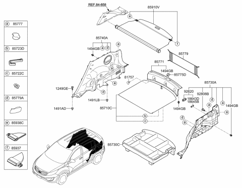 2010 Kia Sportage Trim Assembly-Luggage Side Diagram for 857403W900WK