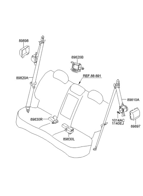 2012 Kia Sportage 2Nd Rear Seat Belt Assembly Right Diagram for 898203W500GAH