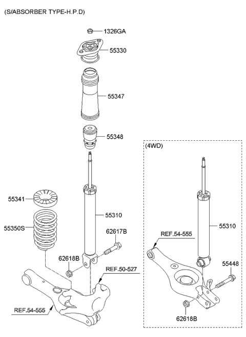 2013 Kia Sportage Rear Shock Absorber Assembly Diagram for 553113W411