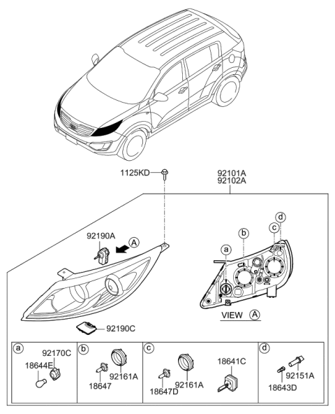 2010 Kia Sportage Passenger Side Headlight Assembly Diagram for 921023W050