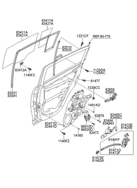 2010 Kia Sportage Glass-Rear Door Fixed LH Diagram for 834173W010