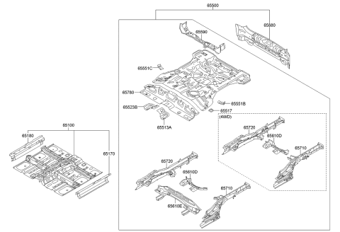 2010 Kia Sportage Panel-Rear Floor Diagram for 655113W200