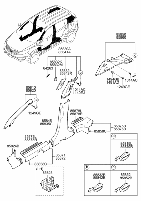 2011 Kia Sportage Trim Assembly-COWL Side Diagram for 858263W000WK
