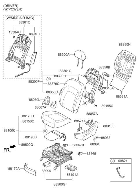 2013 Kia Sportage Front Seat Back Driver Covering Diagram for 883603W300ATA