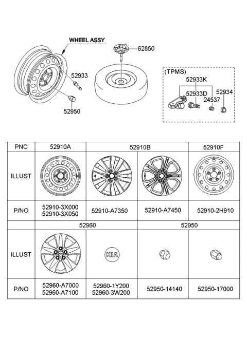2014 Kia Forte Koup Wheel Assembly-Aluminum Diagram for 52910A7450