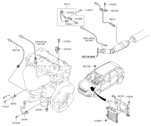2015 Kia Forte Koup Oxygen Sensor Assembly Diagram for 392102E200