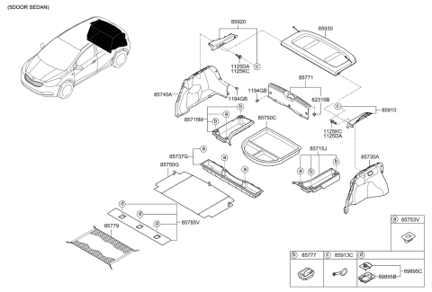 2016 Kia Forte Koup Net Assembly-Luggage Floor Diagram for 8579017020