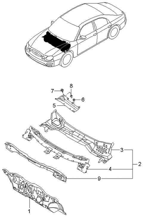 2001 Kia Spectra Panel Assembly-Dash,Lower Diagram for 0K2N153400A