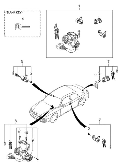 2000 Kia Spectra Front Right Door Lock Cylinder Diagram for 0K2A176910