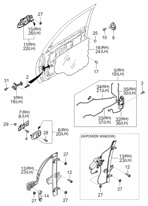 2000 Kia Spectra REGULATER Assembly-Window,RH Diagram for 0K2A358560A
