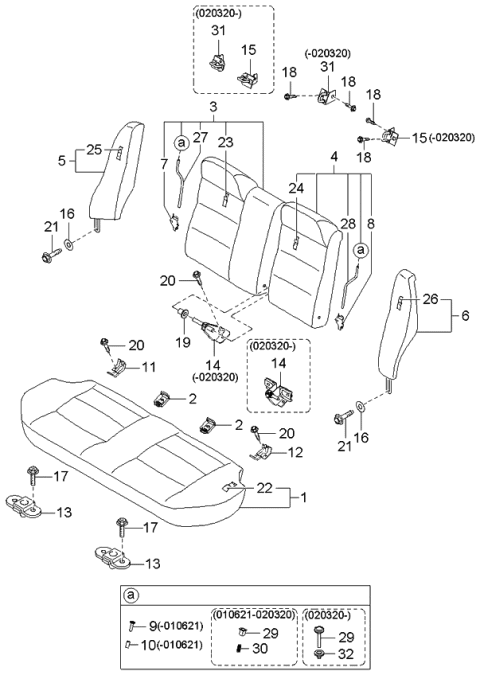2003 Kia Spectra Cushion-Rear Seat,RH Diagram for 0K2SR57200A953