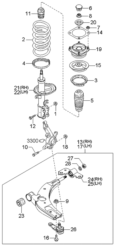 2001 Kia Spectra Front Shock Absorber Assembly, Right Diagram for 0K2DK34700