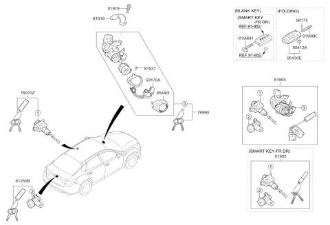 2018 Kia Optima Key & Cylinder Set Diagram