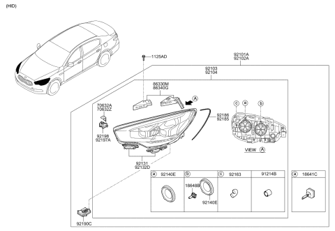 2017 Kia K900 Driver Side Headlight Assembly Diagram for 921013T520