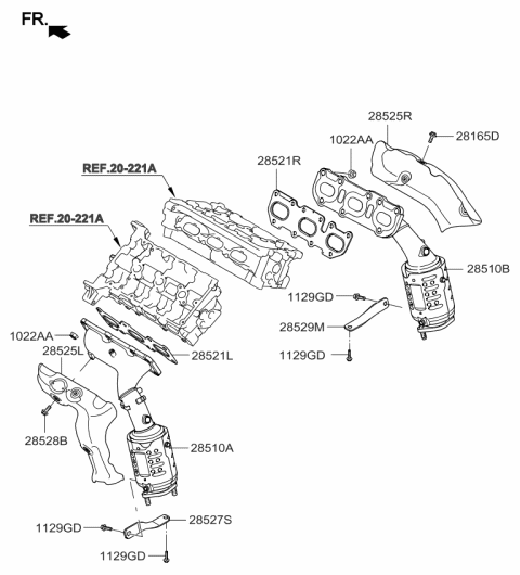 2016 Kia K900 Exhaust Manifold Catalytic Assembly, Left Diagram for 285103CFG0