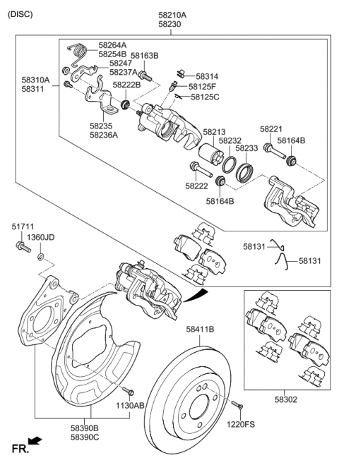 2020 Kia Rio Rear Brake Caliper Kit Diagram for 58311H9A10