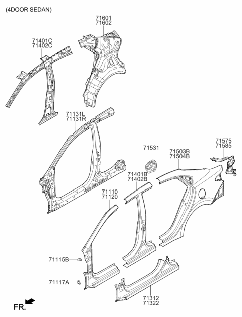 2020 Kia Rio Reinforcement Assembly-Side Outer Diagram for 71130H9000