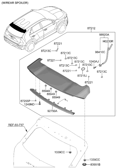 2023 Kia Niro Roof Garnish & Rear Spoiler Diagram 3