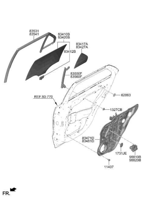 2023 Kia Niro Rear Door Window Regulator & Glass Diagram