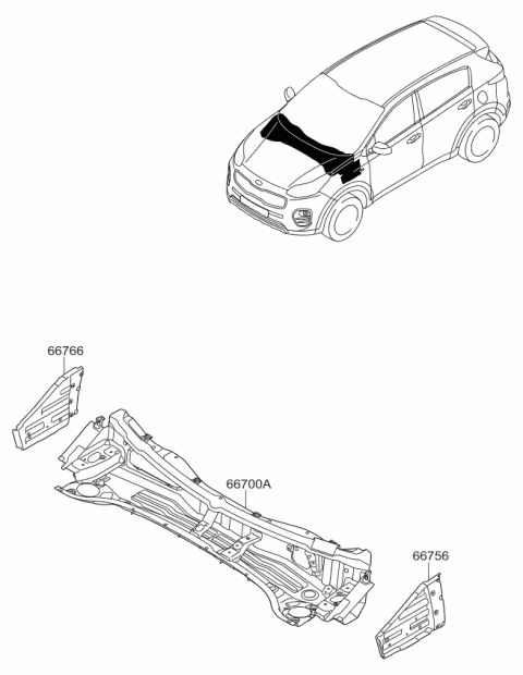 2019 Kia Sportage Panel Assembly-COWL Comp Diagram for 66700D9031