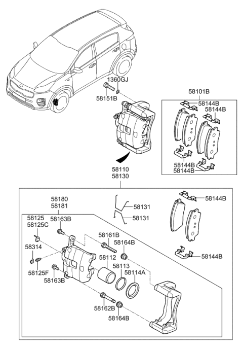 2018 Kia Sportage Front Brake Assembly, Left Diagram for 58110D9000