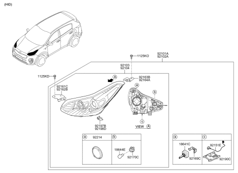 2016 Kia Sportage Driver Side Headlight Assembly Diagram for 92101D9260