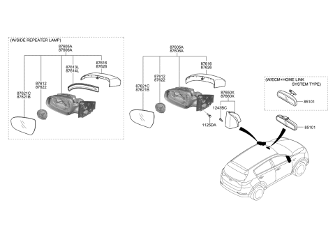 2018 Kia Sportage Outside Rear View Mirror Assembly, Right Diagram for 87620D9100